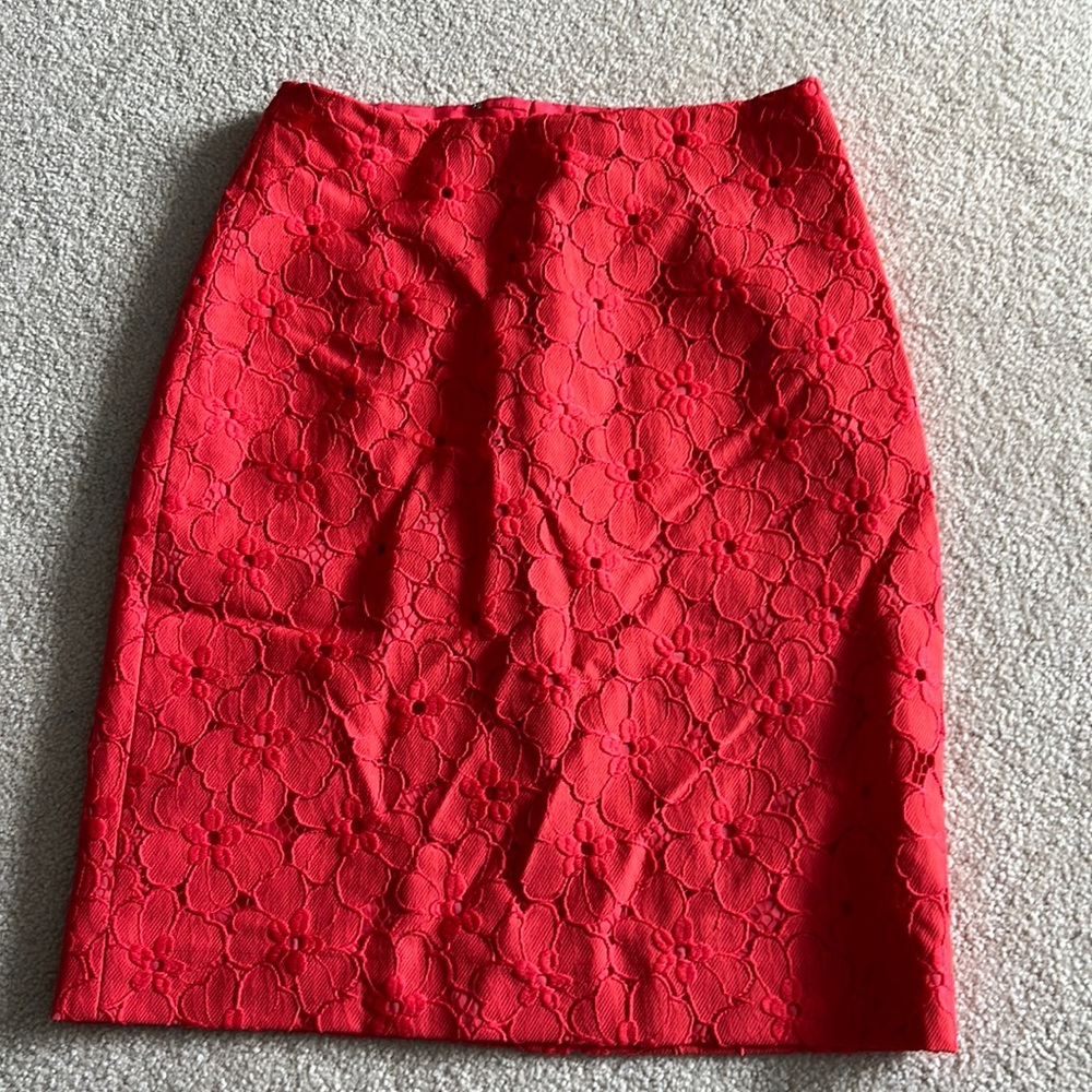 Ann Taylor Floral Eyelet Lace Pencil Skirt Coral Size 0